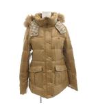 バーバリーブルーレーベル BURBERRY BLUE LABEL ダウンジャケット ラクーンファー 38 ベージュ ノバチェック フード付き /FF ■GY62