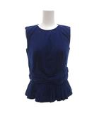 プラダ PRADA シャツ ブラウス 36 青 ブルー ノースリーブ ラウンドネック リボンデザイン ドレープ バックボタン /FF ■GY62