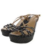 プラダ PRADA ウェッジソール サンダル 37.5 黒 ブラック 編み込みソール /FF ■GY62