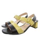 プラダ PRADA サンダル 37 黒 ブラック 黄 イエロー ブロックヒール ストラップ /FF ■GY62