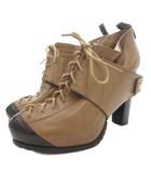 アレキサンダーマックイーン ALEXANDER MCQUEEN MCQ レースアップブーツ ブーティー ハイヒール サイドジップ レザー 38 茶 ブラウン /GV ■GY62