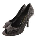 ルイヴィトン LOUIS VUITTON オープントゥパンプス エナメルレザー ペーパー編み込み 34 黒 ブラック /JS ■GY62