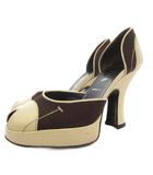 プラダ PRADA セパレートパンプス ハイヒール チャンキー オープントゥ 厚底 レザー バイカラー 36 アイボリー 茶 ブラウン /GV ■GY62