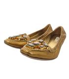 プラダ PRADA バレエシューズ フラット ビジュー カットストーン 37 ゴールドカラー 金色 /FF ■GY62