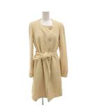 クロエ CHLOE ノーカラーコート スクエアネック ウエストベルト シルク混 ひざ丈 36 ベージュ /FF  ■GY62