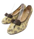 MY FERRAGAMO ヴァラリボン バレエシューズ フラットパンプス レオパード柄 4.5 黄 イエロー 茶 ブラウン /JS ■GY62