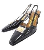 サルヴァトーレフェラガモ Salvatore Ferragamo ミュール サンダル ロゴバックル エナメルレザー ヒール 3.5 黒 ブラック ジャンク品 /JS ■GY62