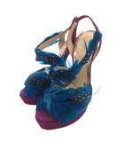 ジミーチュウ JIMMY CHOO ICONS MARLENA フェザー ラインストーン装飾 スエード ストラップ プラットフォーム サンダル 34.5 紫 パープル 青 ブルー /FF ■GY62