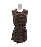 プラダ PRADA チュニック カットソー 総柄 シルク 絹 ベルト ノースリーブ 40 黒 ブラック /FF ■GY62