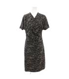 ボッテガヴェネタ BOTTEGA VENETA カシュクールワンピース 42 半袖 ロング ミモレ 総柄 プリント 黒 ブラック ベージュ /JS ■GY62