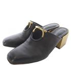 サルヴァトーレフェラガモ Salvatore Ferragamo サンダル レザーシューズ ヒール 6.5 黒 ブラック ゴールド色 /SR ■GY62