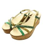 プラダ PRADA 型押しレザー コルクウェッジサンダル 38 ベージュ 緑 グリーン /SS ■OS ■GY62