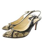 ジミーチュウ JIMMY CHOO パンプス バックストラップ パイソン型押しレザー 34.5 ベージュ 黒 ブラック /KU ■GY62