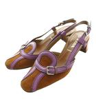 プラダ PRADA スリングバックサンダル スエード 34.5 茶 ブラウン 紫 パープル /SS ■OS ■GY62