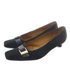 グッチ GUCCI サテン ゴールド金具 パンプス スクエアトゥ 36.5 黒 ブラック /SR ■GY62