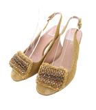 プラダ PRADA ウェッジソール サンダル ストラップ ビーズ 37.5 ベージュ /TK ■GY62