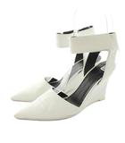 セリーヌ CELINE パンプス ストラップ レザー ポインテッドトゥ ウェッジソール 36 白 ホワイト /KU ■GY62