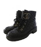 シャネル CHANEL ショートブーツ ココマーク マトラッセ キルティング レースアップ レザー 38C 黒 G36424 ■GY62