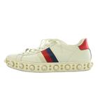 グッチ GUCCI エース パール スタッズ ローカットスニーカー シューズ 厚底 レザー 装飾 37 白 ホワイト /BB ■GY62
