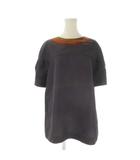 プラダ PRADA シャツ ブラウス 絹 シルク 38 紺 ネイビー ラウンドネック 半袖 P9256 /CK39 ■GY62