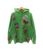 Elephant Hooded Sweatshirt スウェット パーカー フード 裏ボア 柄 長袖 L ライトグリーン /HS ■GY62