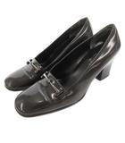 グッチ GUCCI パンプス 靴 スクエアトゥ ビット エナメル チャンキーヒール 36 1/2 黒 ブラック /NL ■GY62