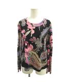 カンカン カットソー Tシャツ ラウンドネック 長袖 花柄 ペイズリー柄 LL 黒 ブラック ピンク プルオーバー マルチカラー 総柄 トップス /YU ■GY62