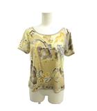 カットソー Tシャツ 総柄 ラウンドネック 半袖 LL 黄 イエロー ベージュ トップス マルチカラー /YU ■GY62