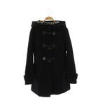 バーバリーブルーレーベル BURBERRY BLUE LABEL 裏地チェックダッフルコート アウター ロング フード 38 ブラック /DO ■GY53