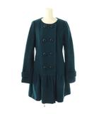 バーバリーブルーレーベル BURBERRY BLUE LABEL コート ダブル ノーカラー フリルギャザー 裏地チェック ウール 38 ブルーグリーン /DF ■GY53