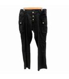 バーバリーブラックレーベル BURBERRY BLACK LABEL カーゴパンツ ストレート ボタンフライ ロング丈 ウール 76 S 黒 ブラック /HO22 ■GY53