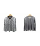 バーバリーブラックレーベル BURBERRY BLACK LABEL カットソー リバーシブル 長袖 Vネック 無地 ボーダー柄 3 グレー 白 ホワイト /SY39 ■GY53