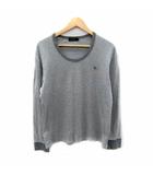 バーバリーブラックレーベル BURBERRY BLACK LABEL カットソー 長袖 ラウンドネック ボーダー柄 3 グレー 白 ホワイト /SY38 ■GY53