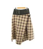ルイヴィトン LOUIS VUITTON ラップ チェックスカート シルク混 ラムレザー 38 ブラウン ベージュ マルチカラー FHSK950WV /CX ■OS ■GY57