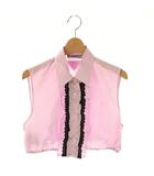 ノースリーブ チェック シャツ ブラウス フリル クロップド 40 ピンク ホワイト /ES ■GY20