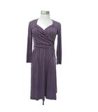  レオタ Leota ワンピース XS 紫 パープル 黒 ブラック カシュクール 長袖 ひざ丈 ヘリンボーン柄 /HO7 ■GY58