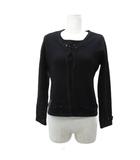 ギャラリービスコンティ GALLERY VISCONTI アンサンブルニット カーディガン ミドル丈 ラウンドネック 前開き カットソー 半袖 ウール M 黒 ブラック 花モチーフ ビーズ装飾 /YS18 ■GY58