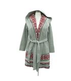 ルーニィ LOUNIE コーディガン フーデッドニットガウン ロング丈 38 M グレー リボンベルト付き 総柄 /HO43 ■GY58