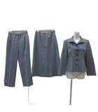 ハーディエイミス HARDY AMIES スーツ セットアップ 上下 3点セット ジャケット ミドル丈 総裏地 スラックスパンツ フレアスカート ロング丈 40 M グレー /YS14 ■GY61
