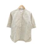 チノ CINOH ブラウス シャツ 五分袖 麻 リネン 38 M ベージュ バンドカラー ストライプ柄 21SST001 /SY56 ■GY61
