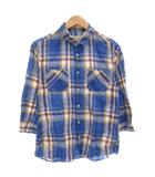 ナノユニバース nano universe カジュアルシャツ L 7分袖 チェック柄 青 ブルー /AE ■GY53