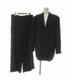 ラルフローレン RALPH LAUREN スーツ セットアップ 上下 テーラードジャケット ダブル 6B 総裏地 ノーベント パンツ スラックス ウール ストライプ 大きいサイズ 17 15 LL 黒 ブラック 白 ホワイト /XZ