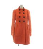 バーバリーブルーレーベル BURBERRY BLUE LABEL スタンドカラーコート アウター ウール ダブル ミドル 裏地チェック柄 36 S オレンジ /XZ