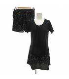 スポーツウェアセットアップ M 黒 ブラック 半袖 チュニック 花柄  /SJ ■GY58