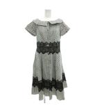  ジン カトー ZIN KATO ワンピース ロング シルク混 40 グレー 白 ホワイト チェック柄 襟付き 半袖 ボタン レース フレア 30571 /GV ■GY58