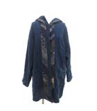  ふく紗 和柄 フーデッド コート ミドル 紺 ネイビー フード付き 長袖 パッチワーク柄 /KR ■GY58