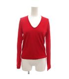 ニット セーター プルオーバー ウール  赤 レッド Vネック 長袖 無地 /KR ■GY58