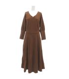  アンナバッサーニ ANNA BASSANI 美品 ワンピース イタリア製 S ブラウン Vネック 長袖 ロング丈 フレア ポケット付き /YJ ■GY61