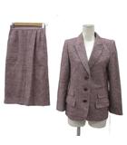 ジュンアシダ jun ashida フォーマル セットアップ 上下 テーラードジャケット シングルボタン 総裏地 ミドル丈 タイトスカート ミモレ丈 ヘリンボーン柄 シルク 7 紫 パープル /YS32 ■GY58
