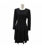 クレージュ courreges ブラックフォーマル ワンピース 11AR 黒 ブラック 無地 ラウンドネック 長袖 ミモレ丈 /YS37 ■GY58